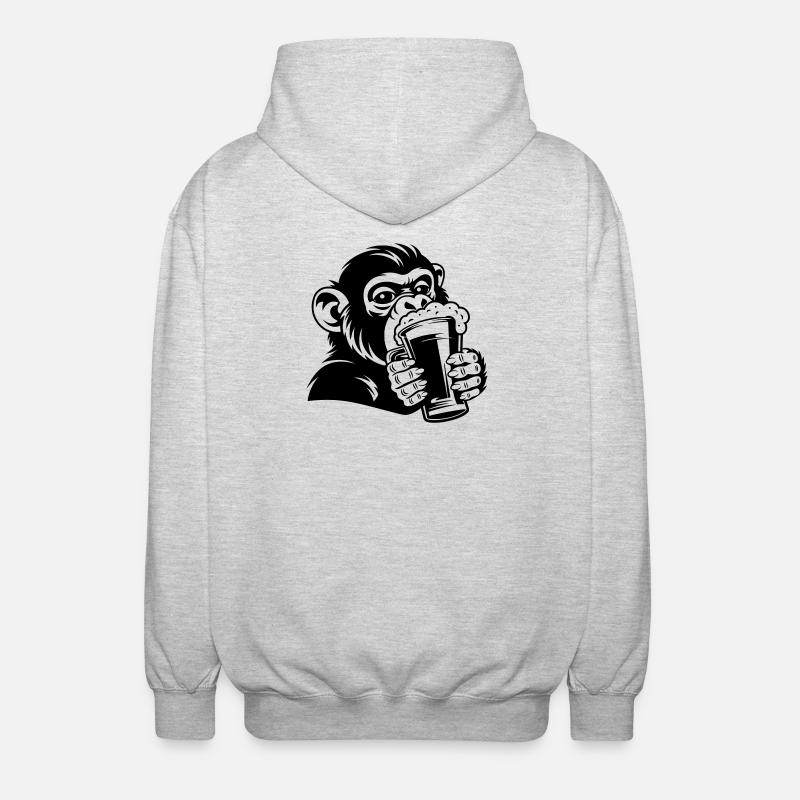 Lässiger Affe mit Getränk - Unisex Kapuzenjacke - Hellgrau meliert