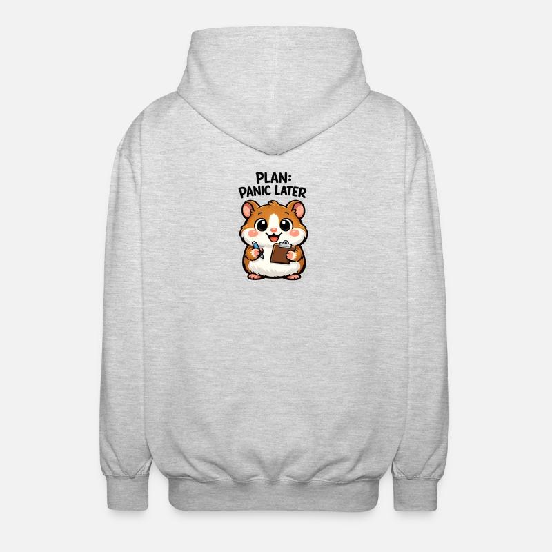 Plan: Panik Später Hamster - Unisex Kapuzenjacke - Hellgrau meliert
