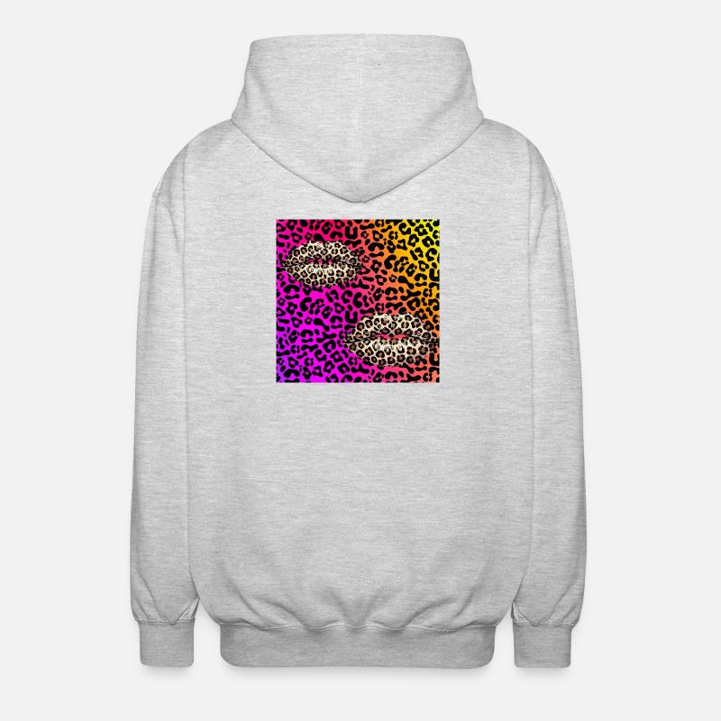 Leopard Lips on Neon Gradient - Unisex Hooded Jacket - light heather grey