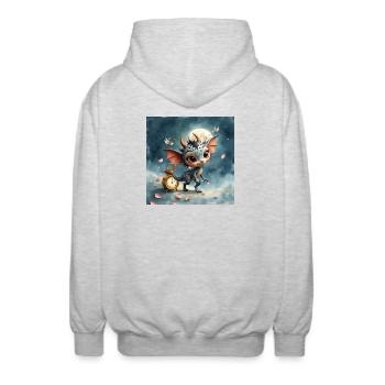 Nachtbaby-Drache mit Uhr - Unisex Kapuzenjacke - Hellgrau meliert - Hinten - AI Model Male 185 light (185cm)