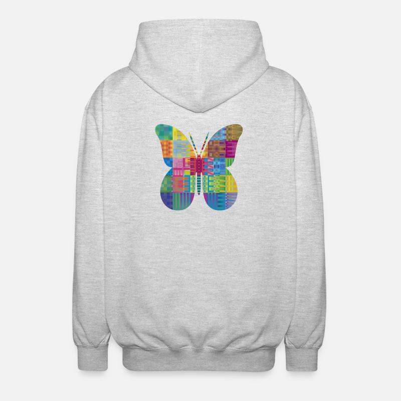 Bunter Patchwork-Schmetterling - Unisex Kapuzenjacke - Hellgrau meliert