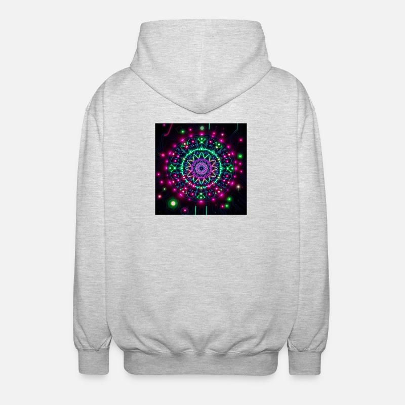 Neon Mandala Cyber Galaxy Pattern - Unisex Hooded Jacket - light heather grey
