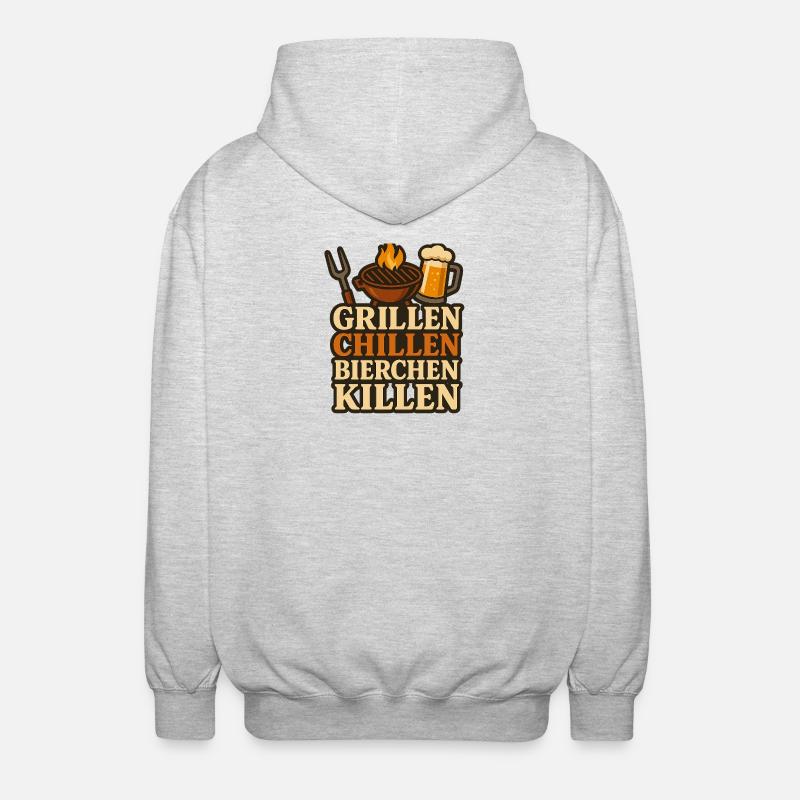 Grillen Chillen und dann Bierchen Killen - Unisex Kapuzenjacke - Hellgrau meliert