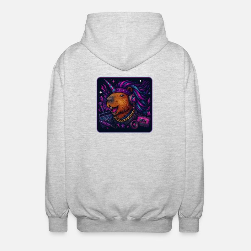 Capybara Einhorn Retro DJ - Unisex Kapuzenjacke - Hellgrau meliert