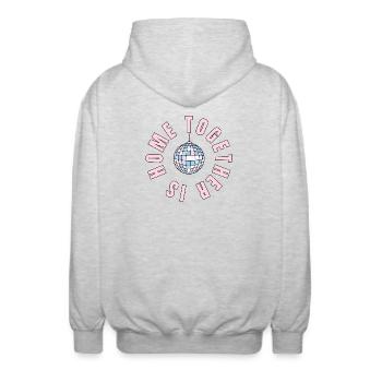 La maison, c’est là où nous sommes ensemble - boule disco - Veste à capuche unisexe - gris clair chiné - Dos - AI Model Male 185 light (185cm)