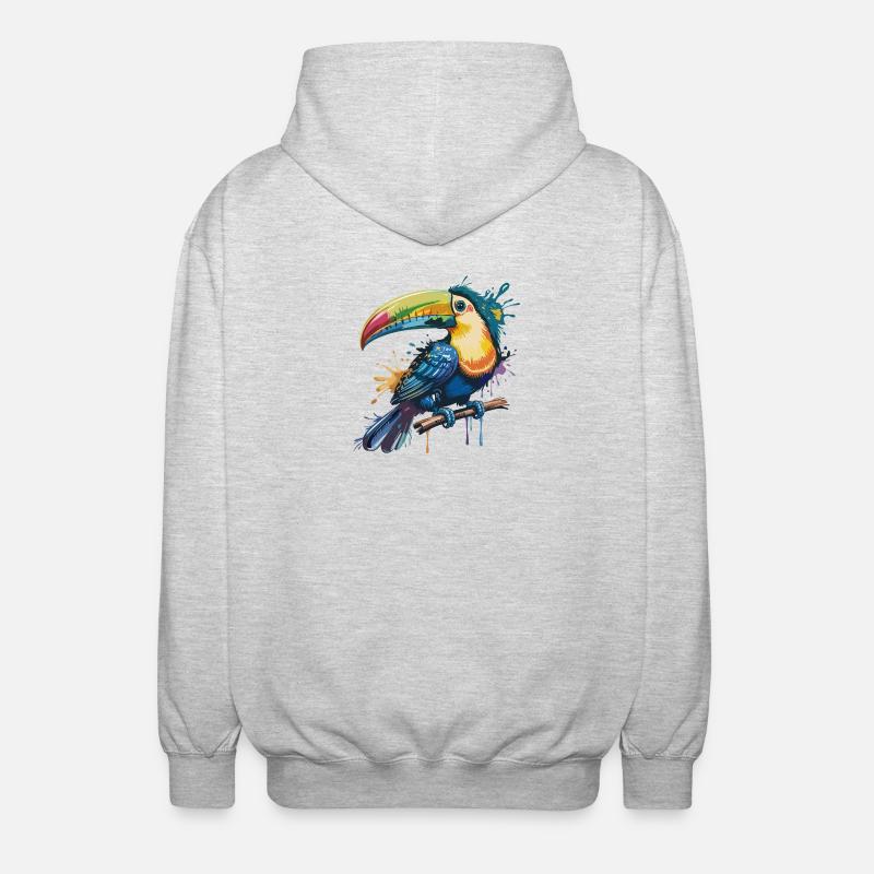 Bunter Tukan Farbexplosion - Unisex Kapuzenjacke - Hellgrau meliert