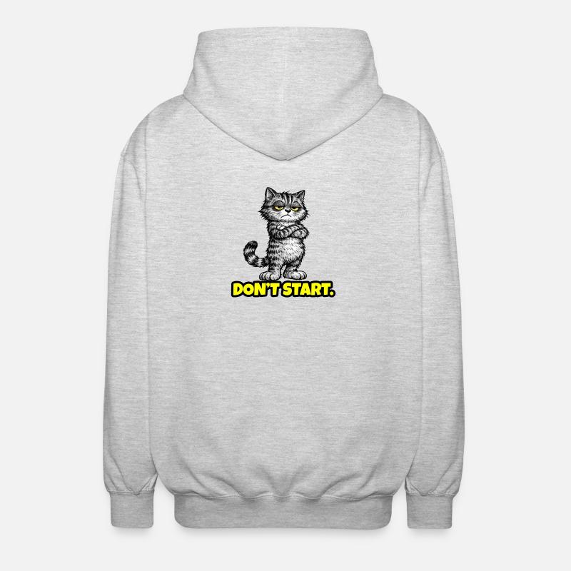 Don’t Start. – Grumpy Katze (Attitude) CAT - Veste à capuche unisexe - gris clair chiné