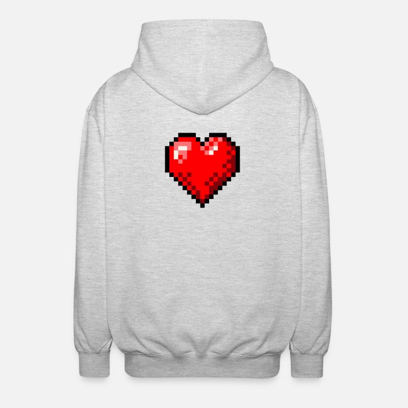 Pixel Art Rétro Single Heart - Veste à capuche unisexe - gris clair chiné