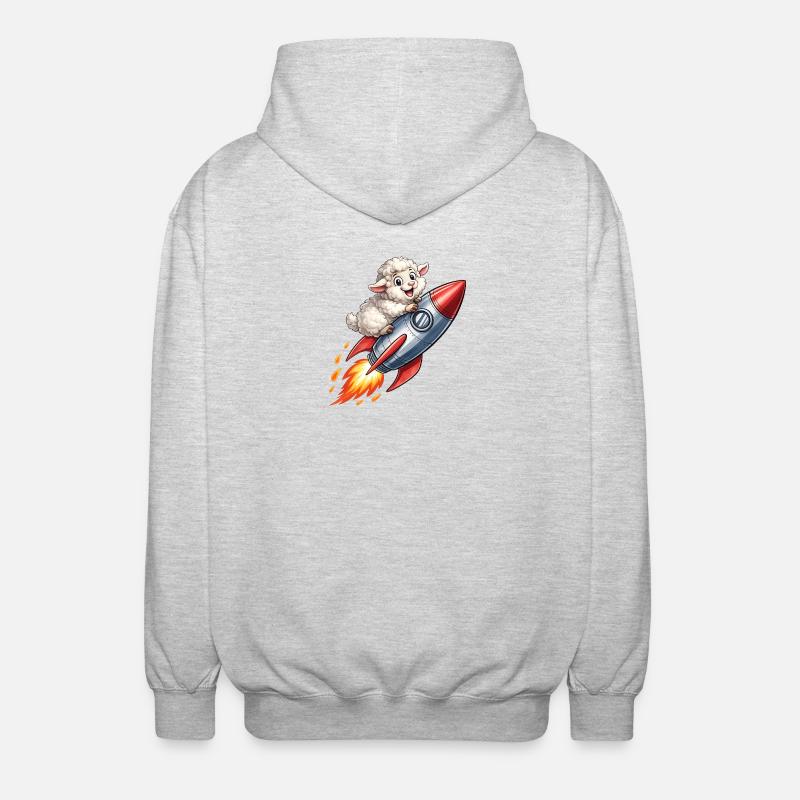 Wool sheep on rocket flight - Unisex Hooded Jacket - light heather grey