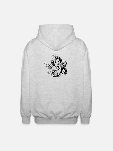 Pizza Angel – Cherub with pizza slice - Unisex Hooded Jacket - light heather grey