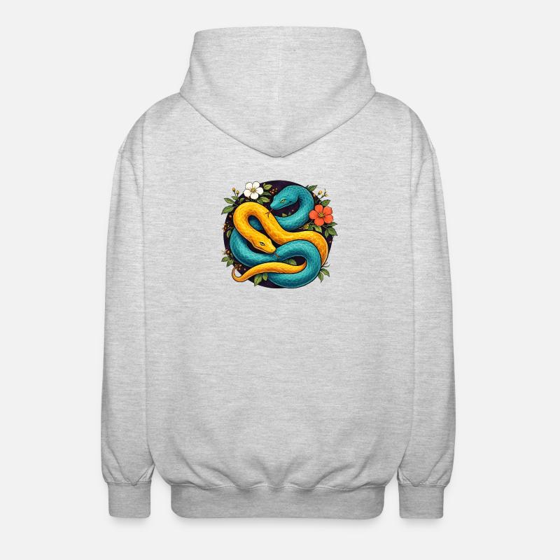 Zwei Pythonschlangen im Blütenring - Unisex Kapuzenjacke - Hellgrau meliert