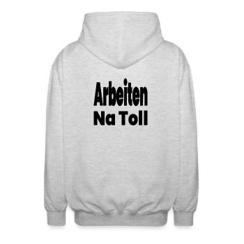 Arbeiten - Unisex Kapuzenjacke - Hellgrau meliert - Hinten - AI Model Male 185 light (185cm)