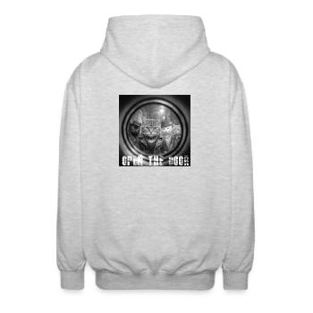 Tür Auf Katzen Noir - Unisex Kapuzenjacke - Hellgrau meliert - Hinten - AI Model Male 185 light (185cm)