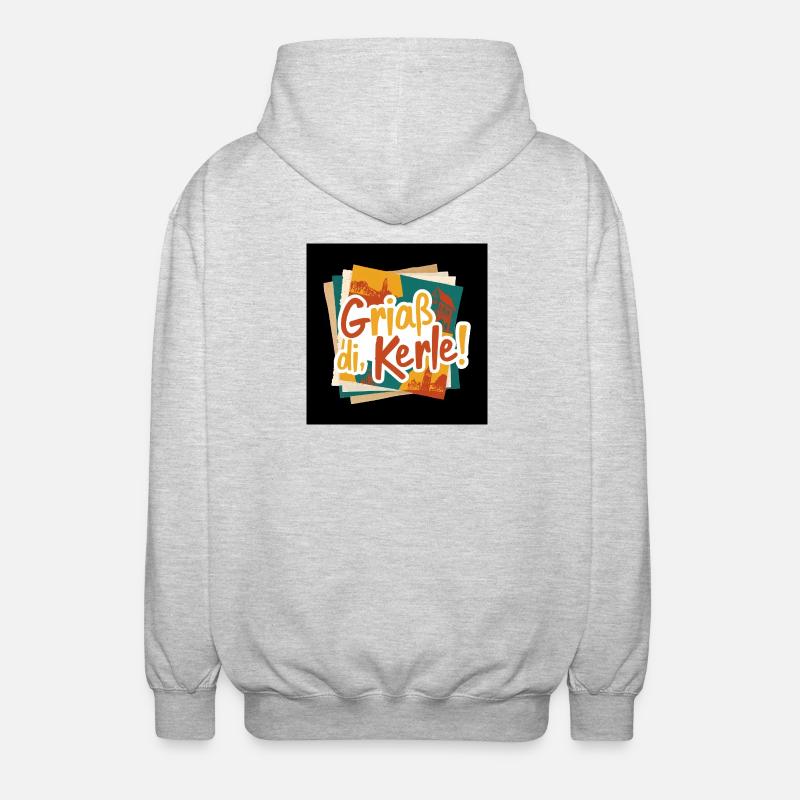 GriaB di Kerle! Bunte Städte-Collage - Unisex Kapuzenjacke - Hellgrau meliert