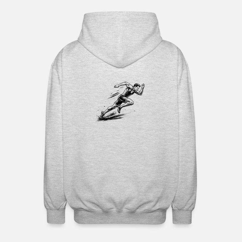 100m Sprinter im Comic-Ink Stil - Unisex Kapuzenjacke - Hellgrau meliert
