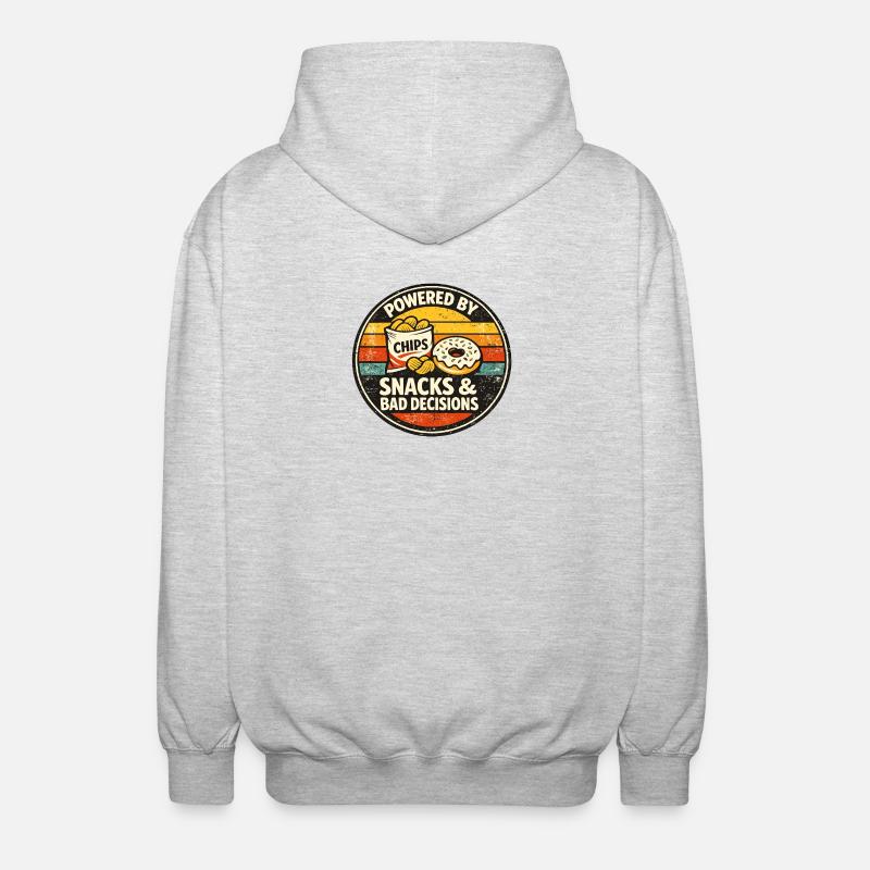 Powered by Chips – Snacks & Bad Decisions - Unisex Kapuzenjacke - Hellgrau meliert