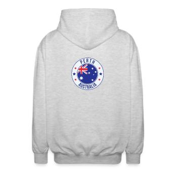 Perth Australia Circle Abzeichen - Unisex Kapuzenjacke - Hellgrau meliert - Hinten - AI Model Male 185 light (185cm)