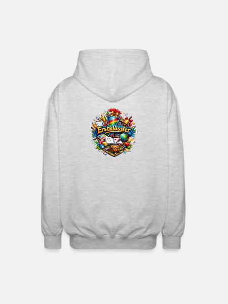 First Grade Learning World Logo - Unisex Hooded Jacket - light heather grey