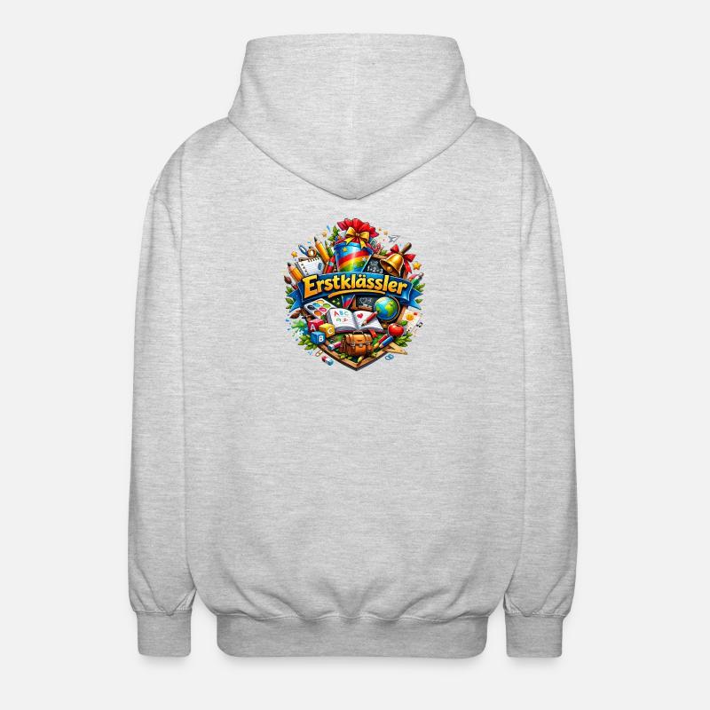 First Grade Learning World Logo - Unisex Hooded Jacket - light heather grey