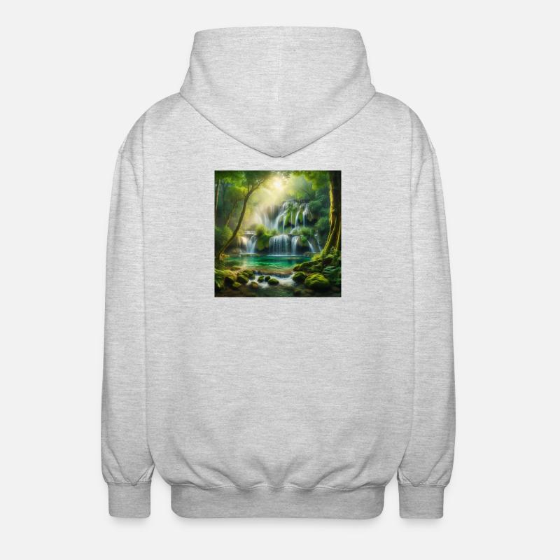 Wasserfall der Träume - Unisex Kapuzenjacke - Hellgrau meliert