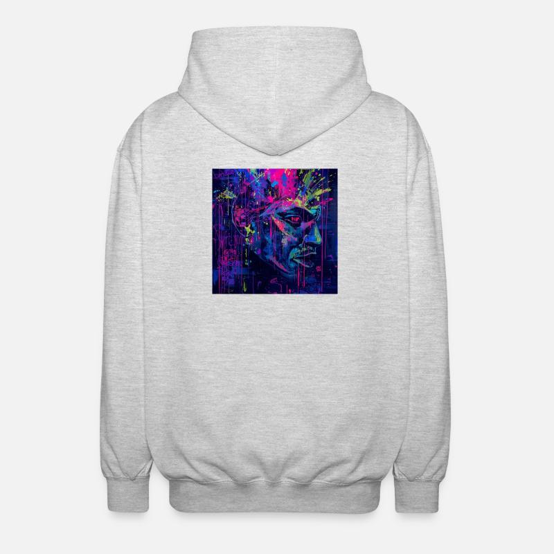Neon-Graffiti-Porträtspritzer - Unisex Kapuzenjacke - Hellgrau meliert