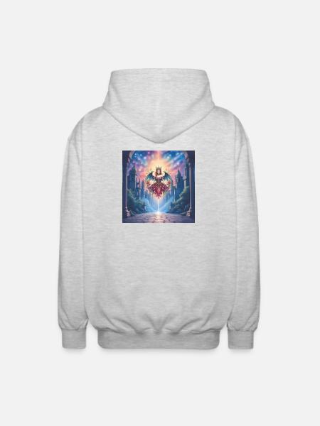 Winged Queen in Celestial Portal - Unisex Hooded Jacket - light heather grey