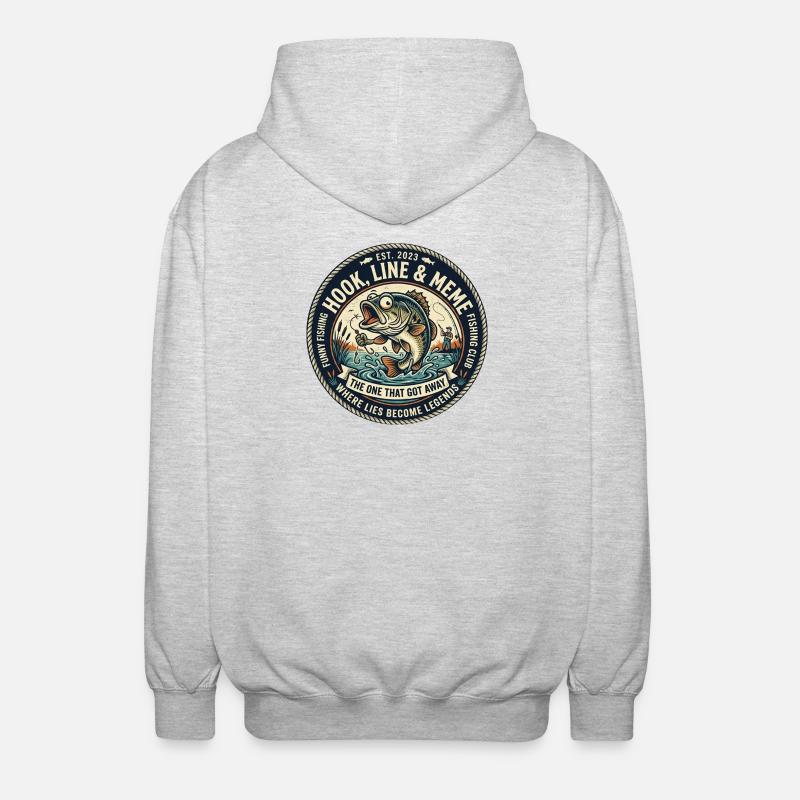 Line & Hook Legends Patch, lustiges Angeln - Unisex Kapuzenjacke - Hellgrau meliert