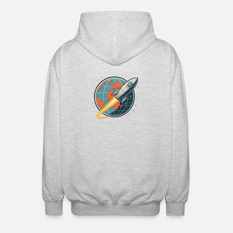 Rocket launch over globe - Unisex Hooded Jacket - light heather grey