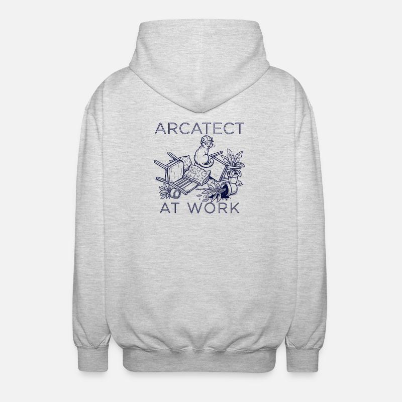 Worker's cat at work - Unisex Hooded Jacket - light heather grey