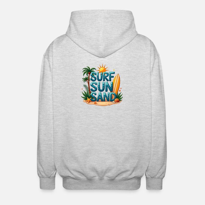 Surfen Sonne Sand Strand Design - Unisex Kapuzenjacke - Hellgrau meliert