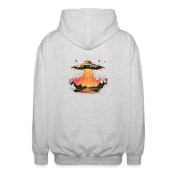 UFO-Lichtbogen über Gebirge - Unisex Kapuzenjacke - Hellgrau meliert - Hinten - AI Model Male 185 light (185cm)