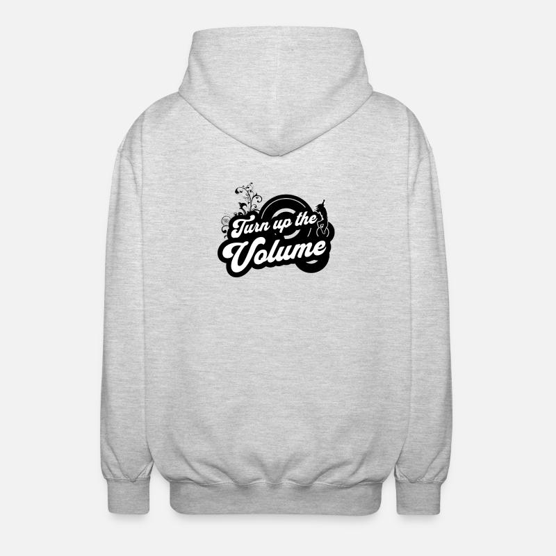 Volume Up — Black Retro Script - Unisex Hooded Jacket - light heather grey