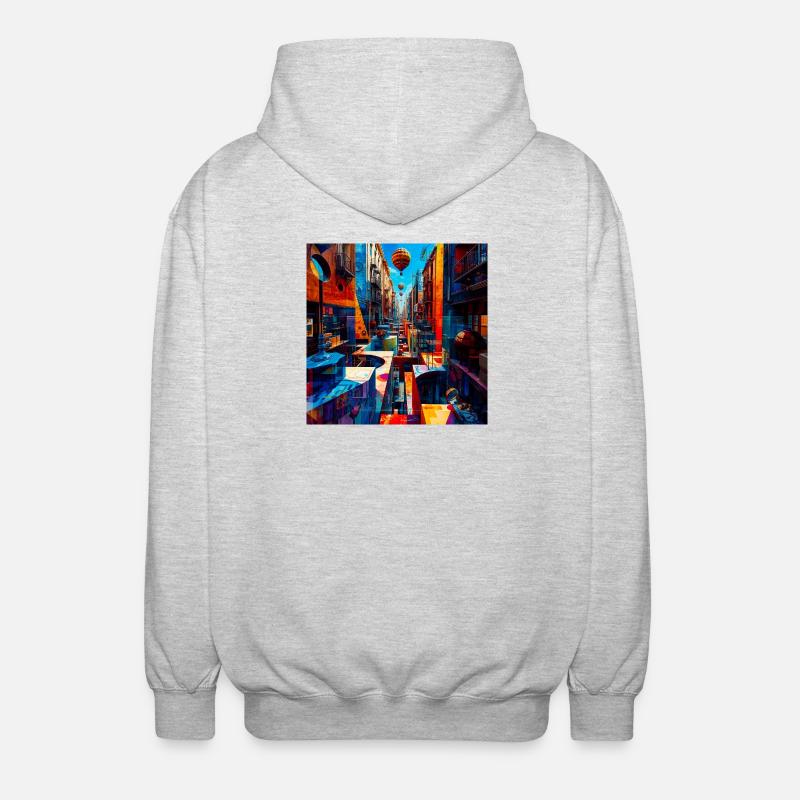 Buntes Straßenlabyrinth mit Luftballons - Unisex Kapuzenjacke - Hellgrau meliert