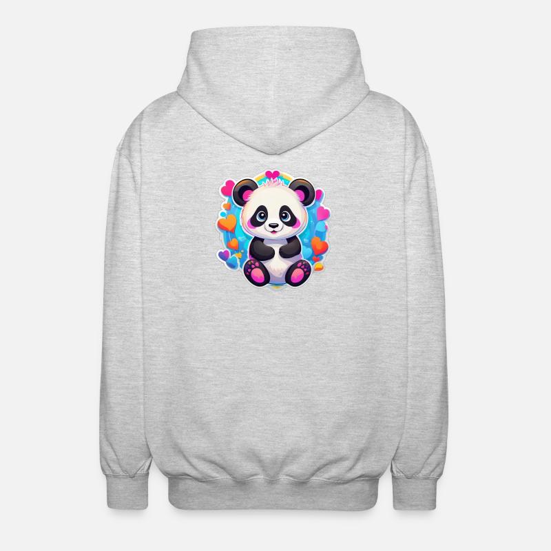 Regenbogenherz-Panda - Unisex Kapuzenjacke - Hellgrau meliert