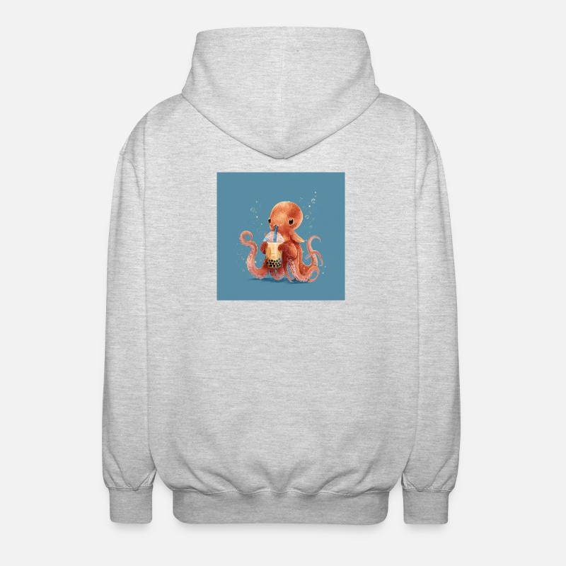 Poulpe Dumbo et son bubble tea - Veste à capuche unisexe - gris clair chiné