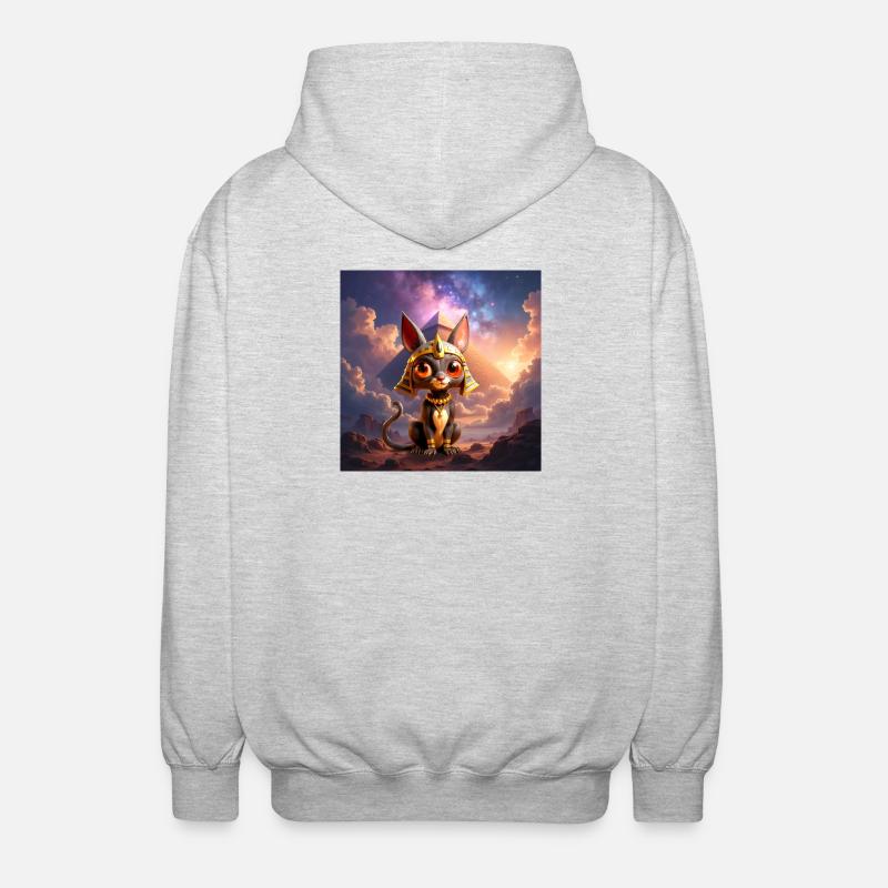 Pharao-Katze vor der Pyramide - Unisex Kapuzenjacke - Hellgrau meliert