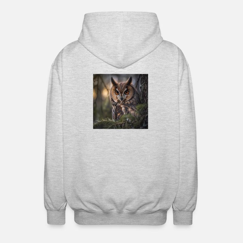 Eule im Waldnebel - Unisex Kapuzenjacke - Hellgrau meliert