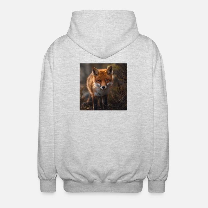 Renard dans une clairière forestière - Veste à capuche unisexe - gris clair chiné