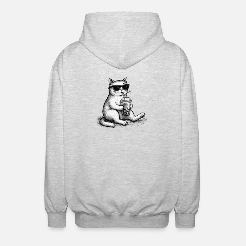 Bubble Tea Cat - Veste à capuche unisexe - gris clair chiné