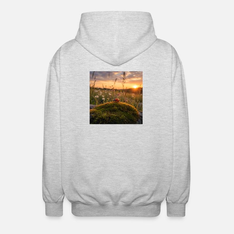 Ladybug in sunset and moss - Unisex Hooded Jacket - light heather grey