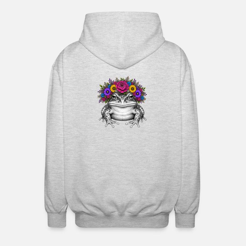 Frosch mit Blütenkrone - Unisex Kapuzenjacke - Hellgrau meliert