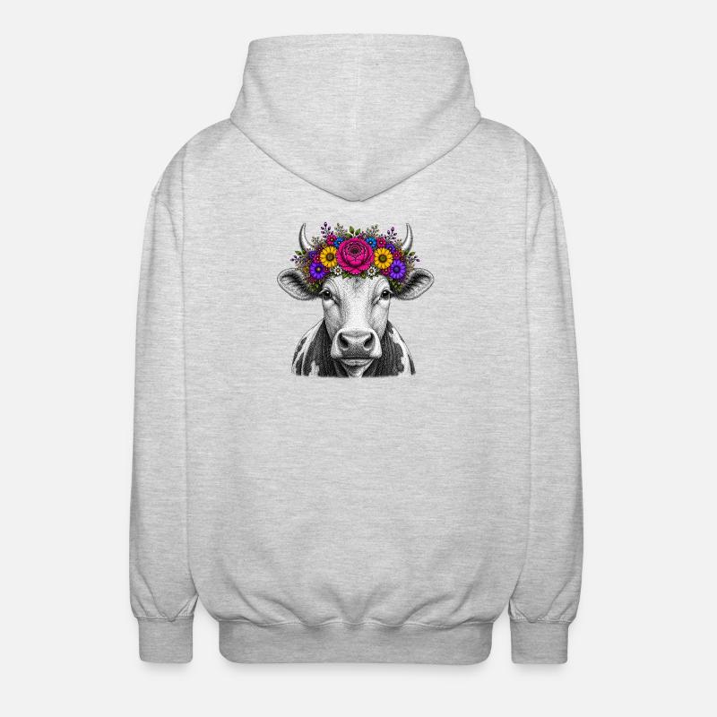 Vache avec couronne de fleurs - Veste à capuche unisexe - gris clair chiné