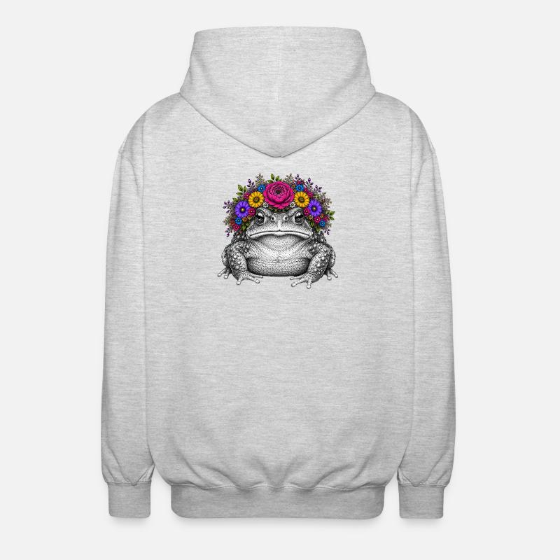 Toad with flower crown - Unisex Hooded Jacket - light heather grey