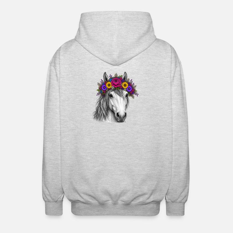 Cheval avec une couronne de fleurs - Veste à capuche unisexe - gris clair chiné