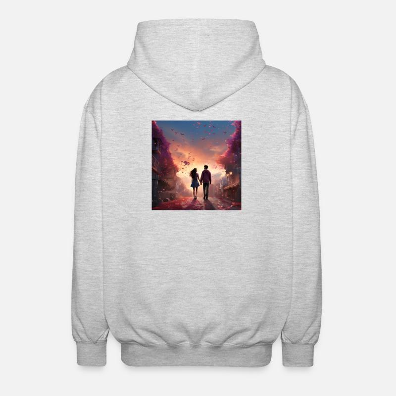 Abendliche Liebeswanderung - Unisex Kapuzenjacke - Hellgrau meliert