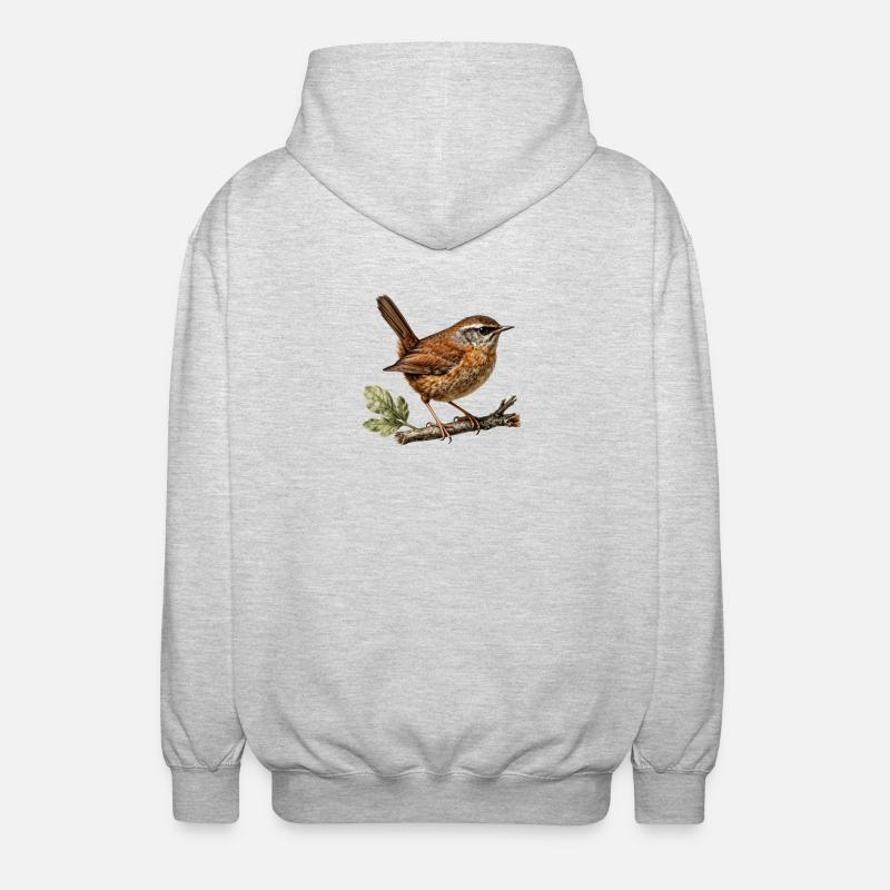 Troglodyte mignon — Illustration ornithologique - Veste à capuche unisexe - gris clair chiné