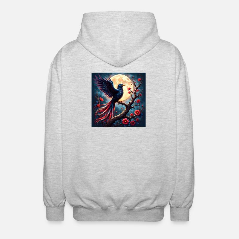 Blue Phoenix Under Full Moon - Unisex Hooded Jacket - light heather grey