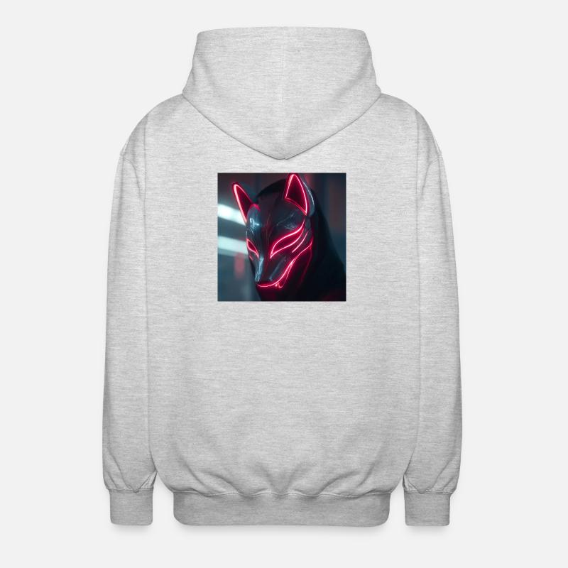 Neonfuchsmaske mit Leuchträndern - Unisex Kapuzenjacke - Hellgrau meliert