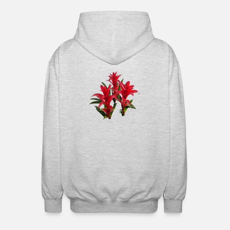 Vibrant_Red_Bromeliads - Veste à capuche unisexe - gris clair chiné