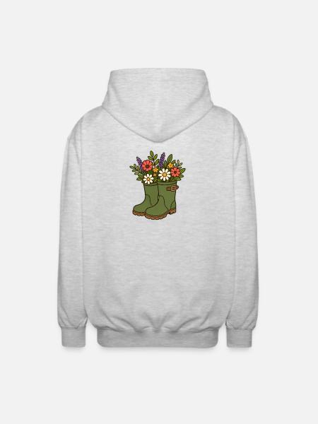 Flowers in rubber boots - Unisex Hooded Jacket - light heather grey
